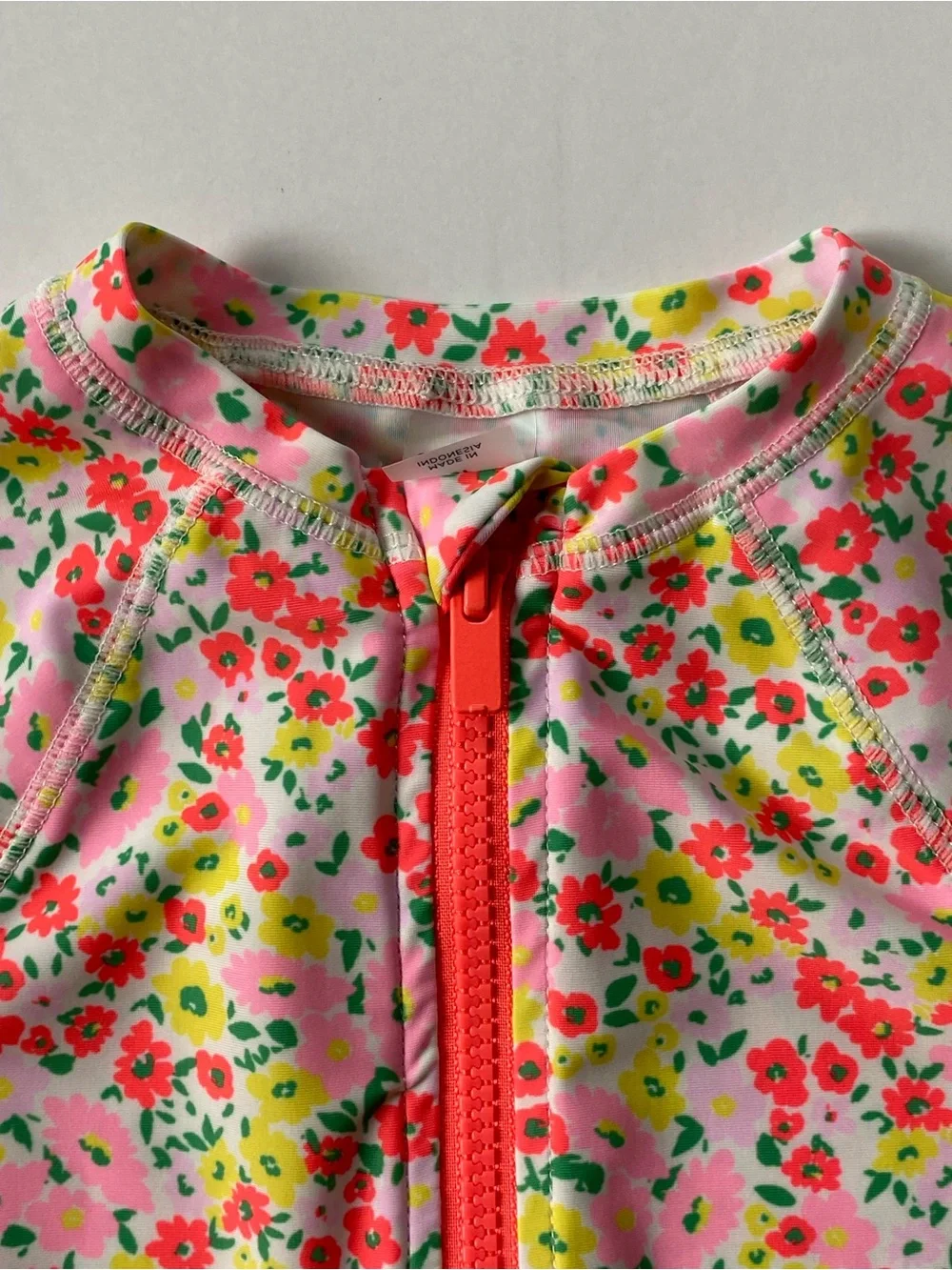 Rashguard Swimsuit 3T Old Navy One Piece Floral Long Sleeve Girls EUC Orange EUC